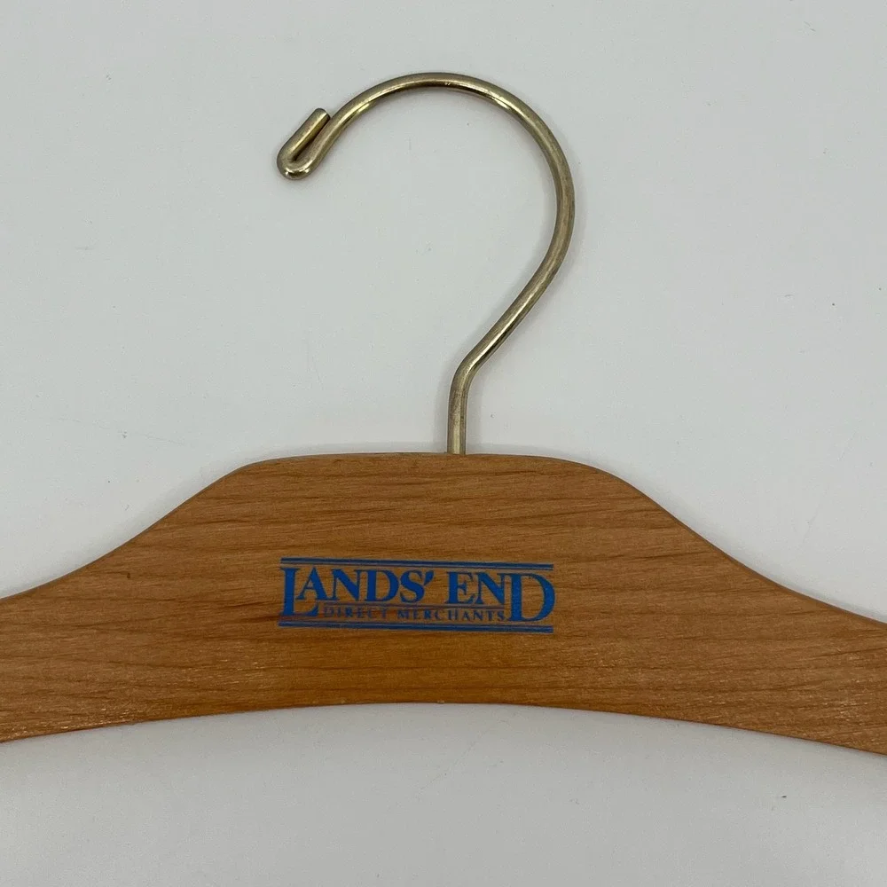 Vintage Lands End Wooden Skirt Pants Hanger Gold Swivel Hook Clip 14 Inch Wood